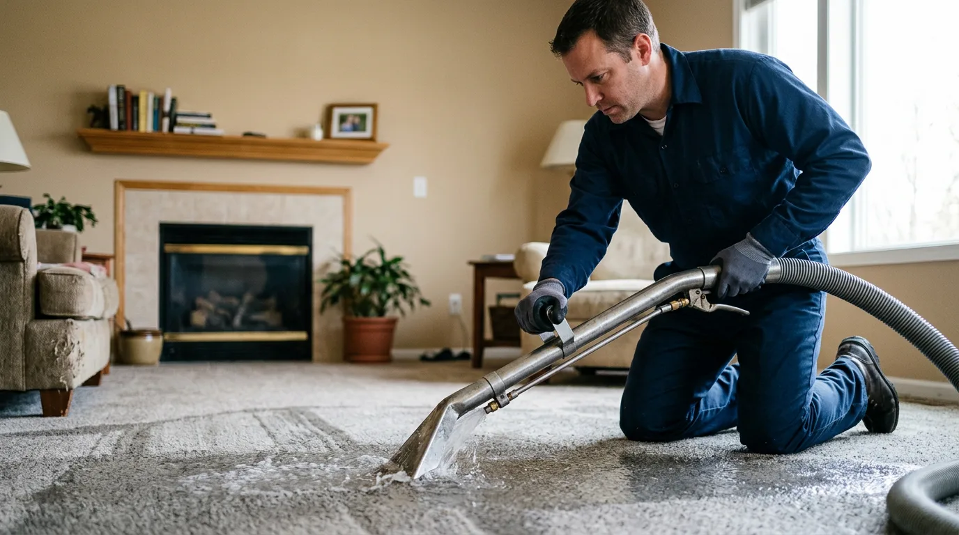 Water damage restoration technician working near Donnellson, IL